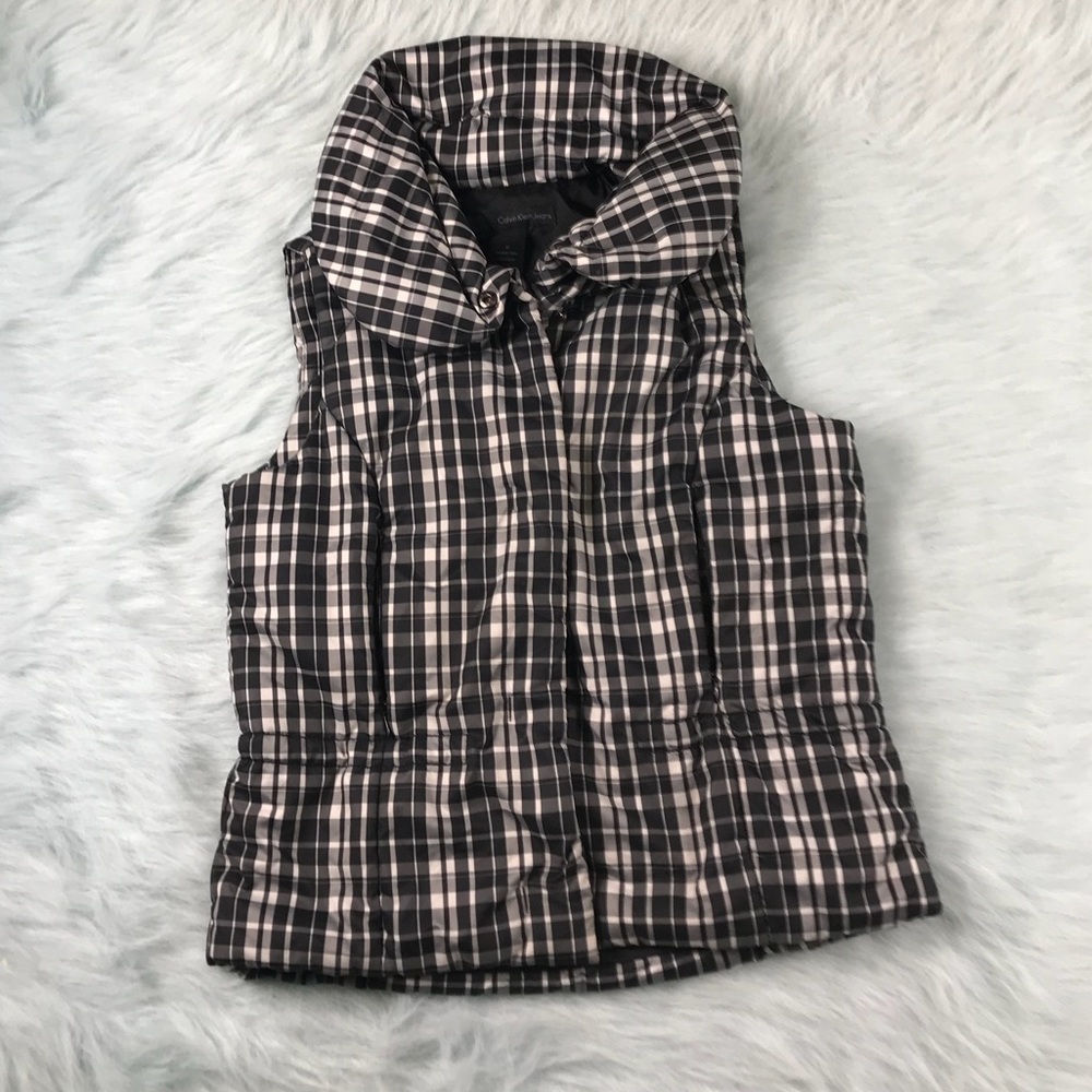 🦓Women’s Calvin Klein Striped Zebra Puffer Vest M - Picture 1 of 7